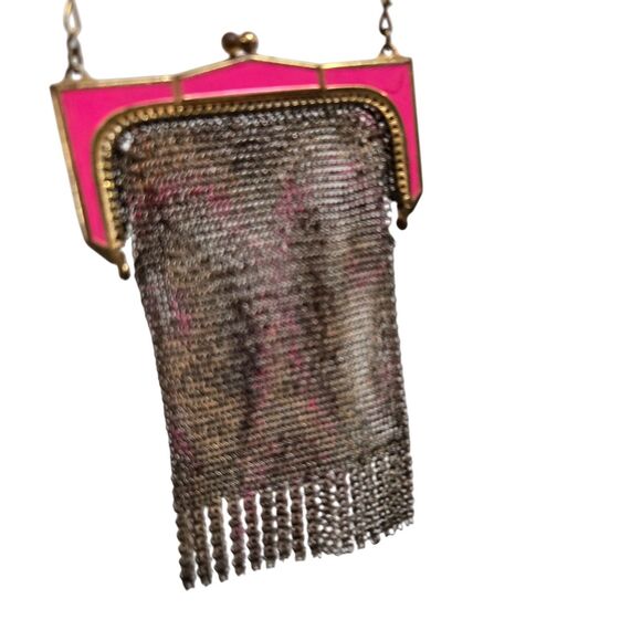 Vintage WHITING & DAVIS Pink Enameled Colorful Mesh Flapper Purse Tiny ~ READ - Picture 3 of 10